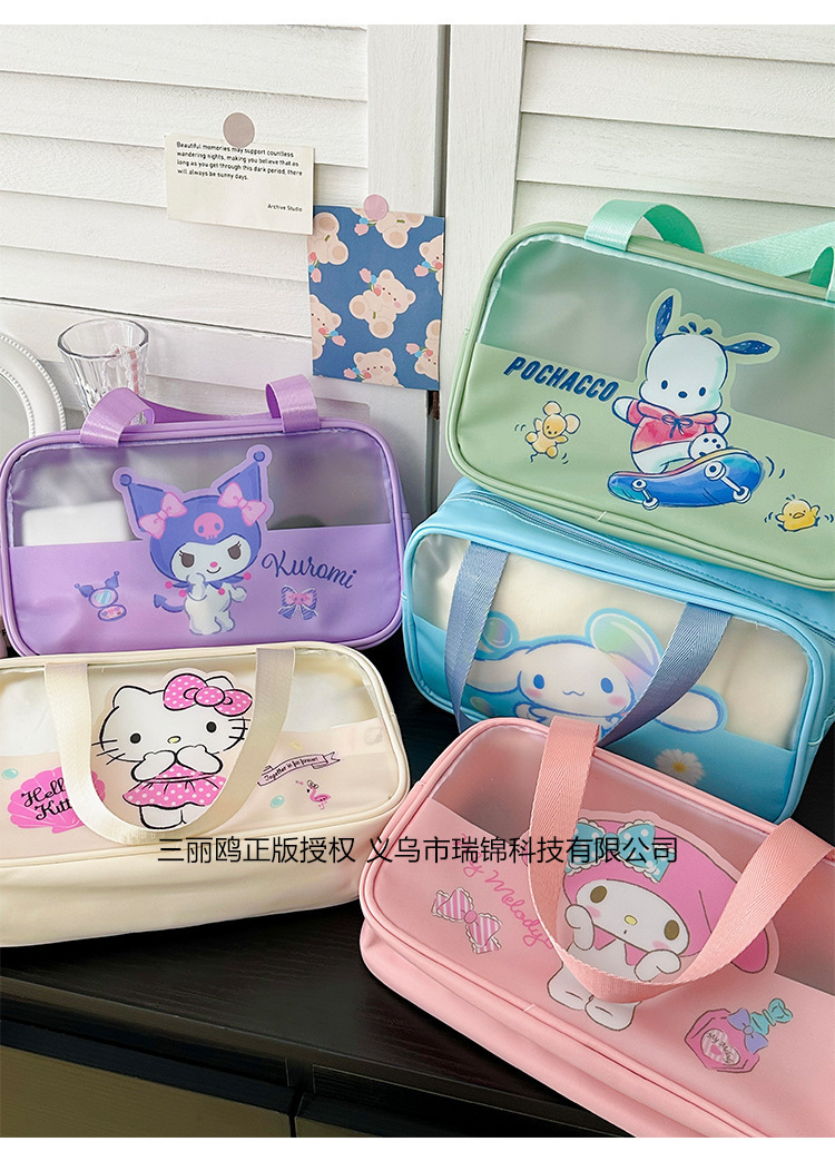 Sanrio officially authorized semi-transparent makeup bag, cute Kuromi makeup bag, portable hand-held small bag wholesale pic 4