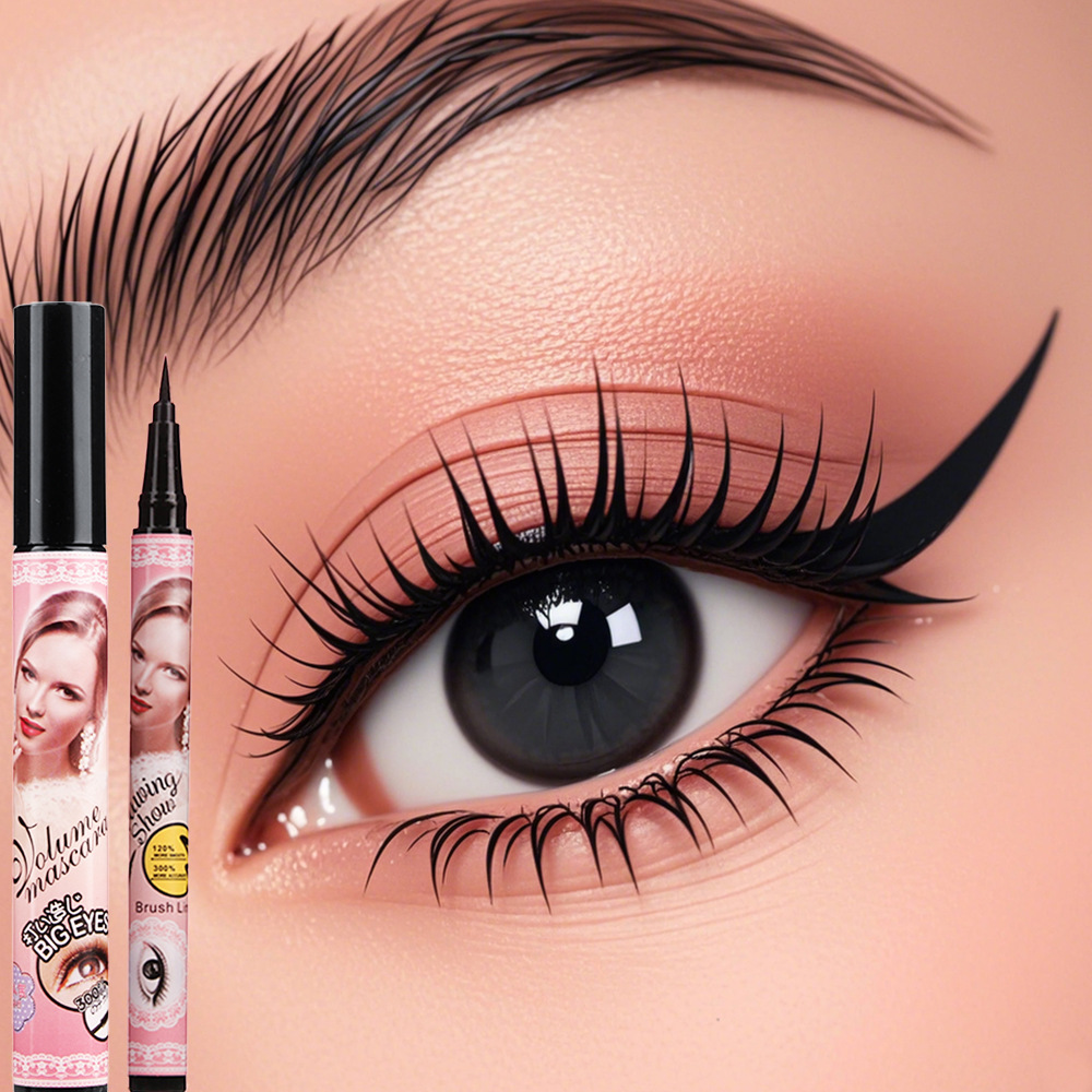 Cross-border makeup QICIY mascara + eyeliner pen, waterproof, thick, slender, curly silicone brush head, three-dimensional and natural pic 10