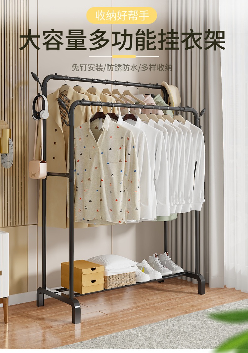 简易收纳衣帽架落地卧室客厅简易挂衣服架立式阳台晾被晾衣架批发详情1