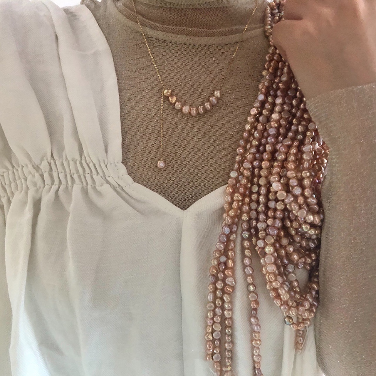 钛钢巴洛克紫罗兰色淡水珍珠项链气质网红设计感不规则珍珠锁骨链详情5