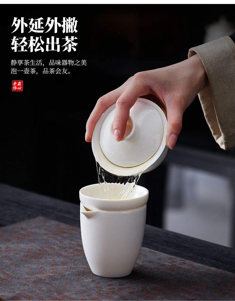 羊脂玉三才盖碗悬停白瓷泡茶碗茶杯薄胎茶具盖碗茶茶碗功夫小号杯详情14