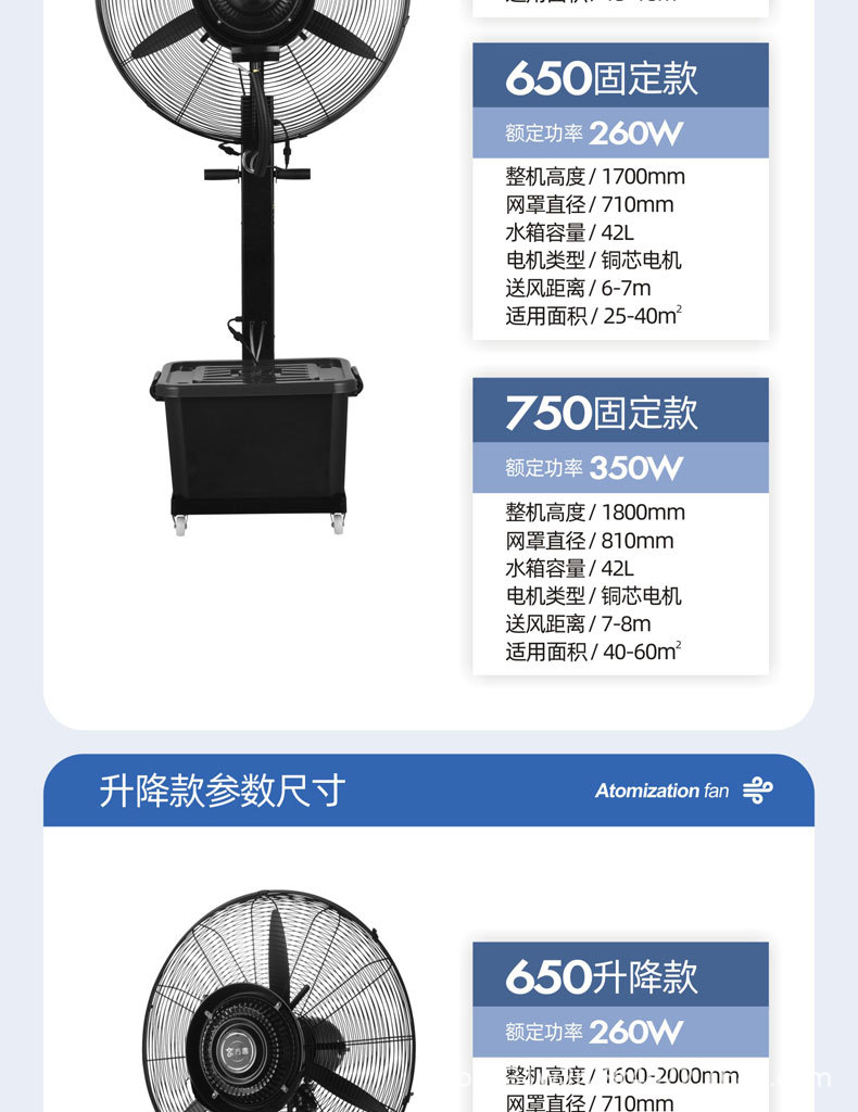 京方圆工业喷雾风扇水雾化降温水冷制冷大功率商用强力落地电风扇详情14