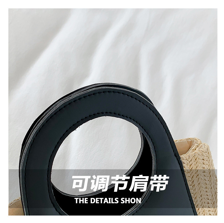 2023夏季复古撞色拼接草编包大容量手工编织包简约时尚单肩手提包详情3