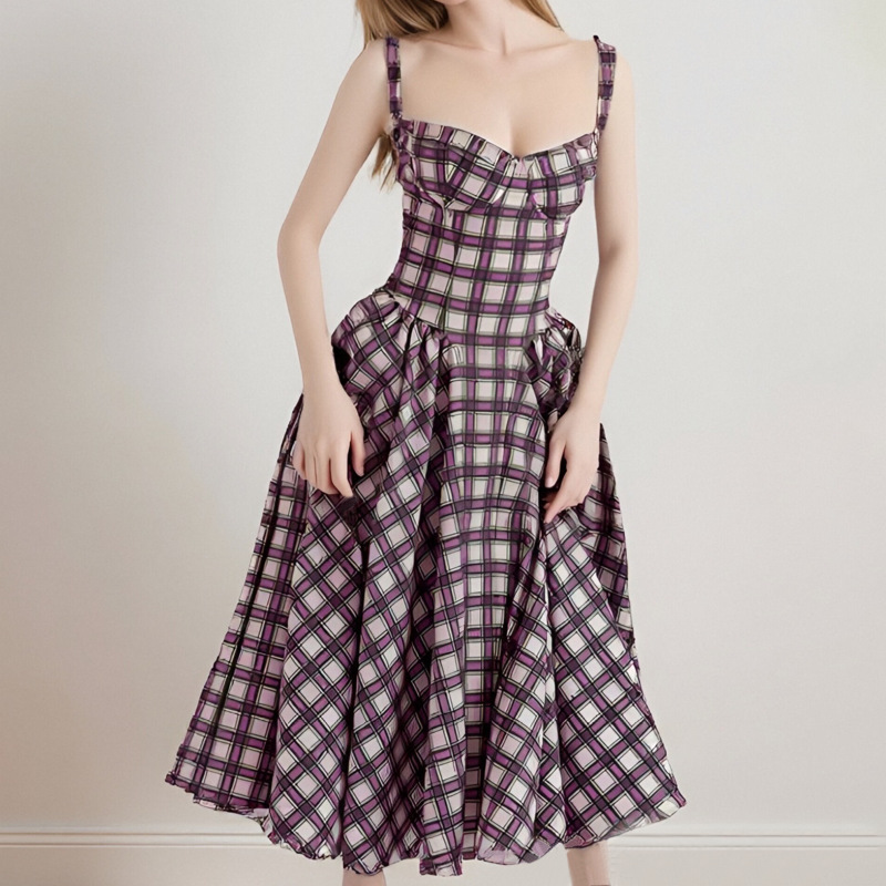 2026春季新款跨境欧美女装气质优雅法式复古收腰修身吊带连衣裙详情52