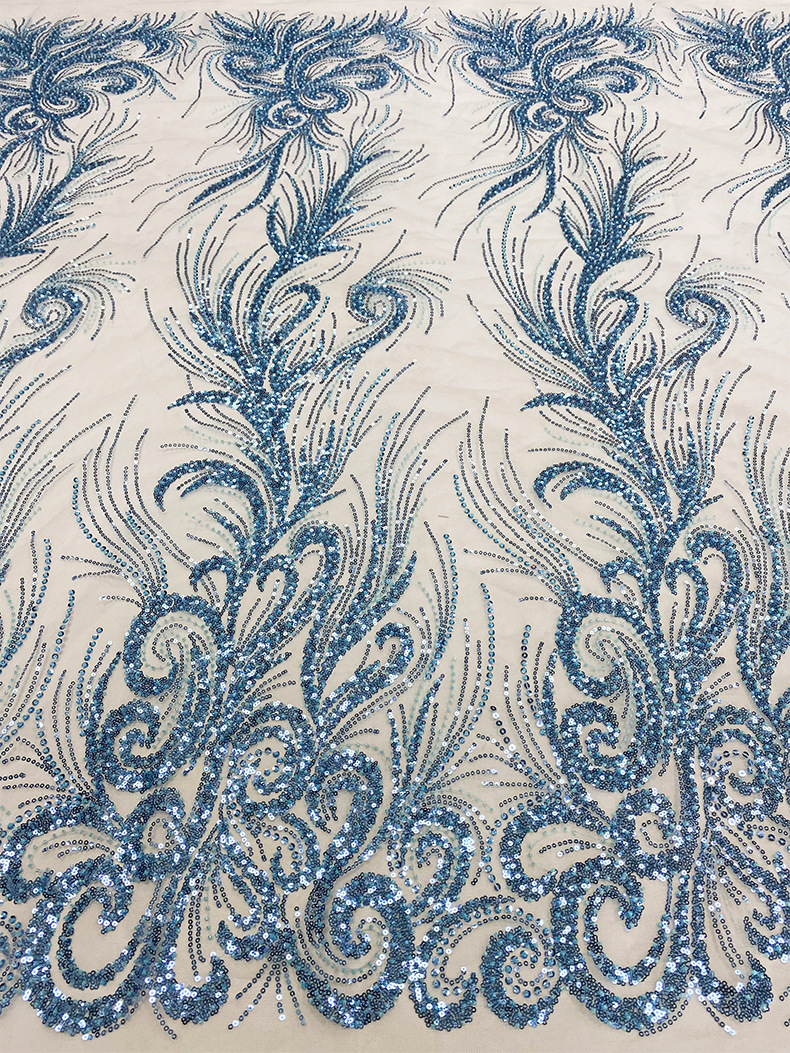 中大专供珠管珠子亮片网布蕾丝绣花婚纱礼服面料立体花朵亮片面料详情19