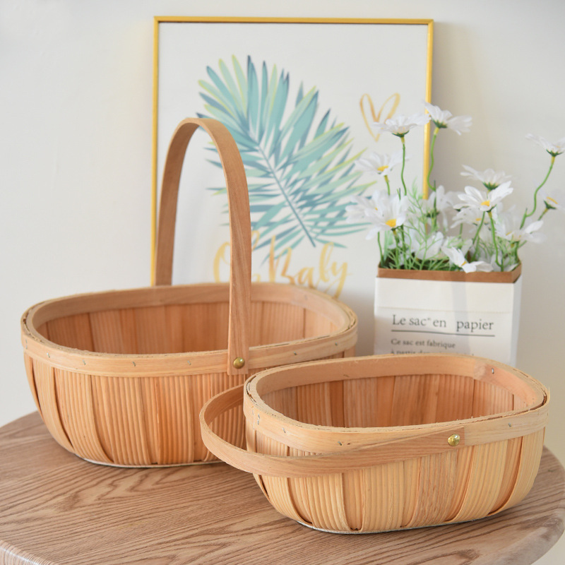 田园手提野餐水果篮编织送闺蜜坐月子鸡蛋插鲜花篮蔬菜收纳筐批发详情14