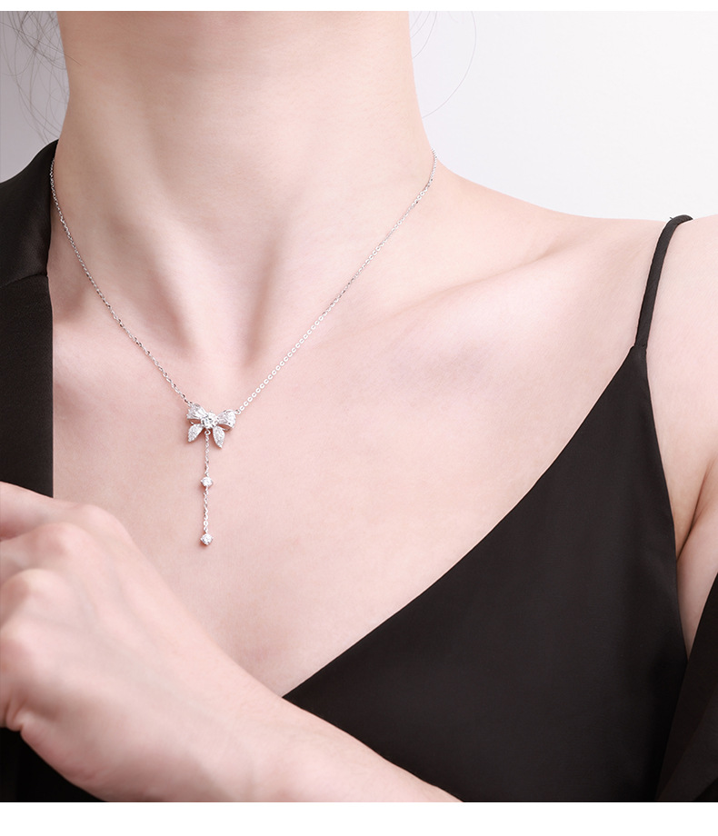 Sterling silver necklace, tassel bow necklace, accessory, high-end and elegant, ins style sweater chain, new accessory necklace pic 18