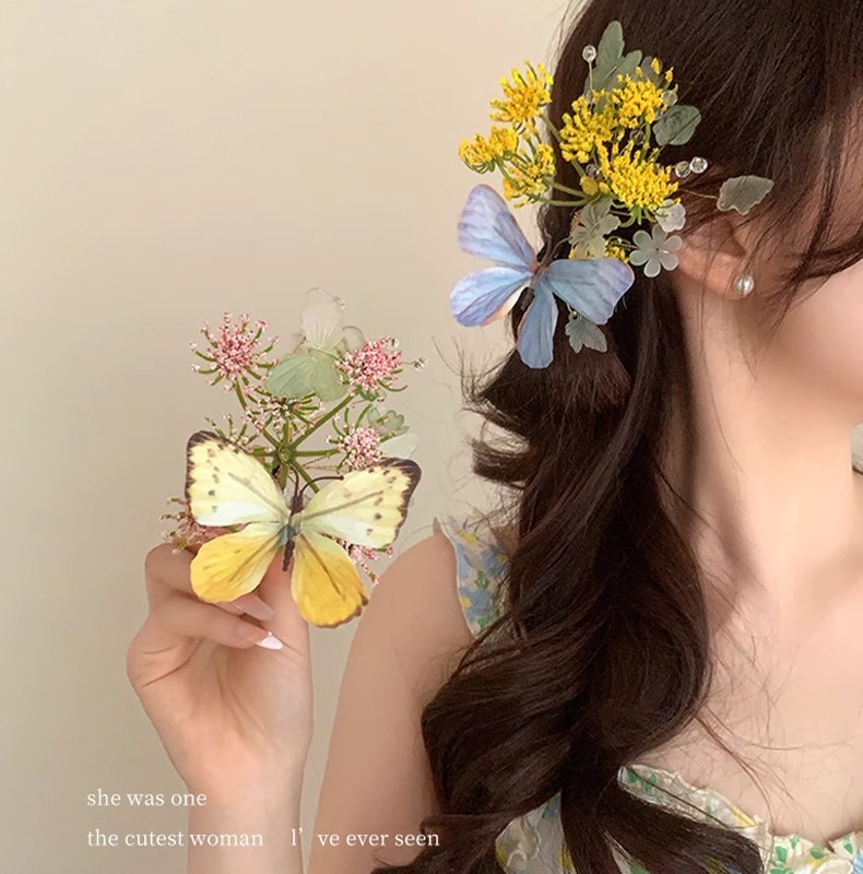 汉服发饰森系蝶恋花发夹汉服花枝配饰侧边夹头饰古风唐风古装发饰详情3