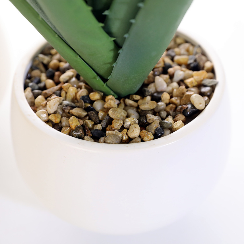 Simulated soft rubber aloe vera artificial flower set, white ceramic potted green plants, succulent plant decorative ornaments, cross-border pet gardening pic 5