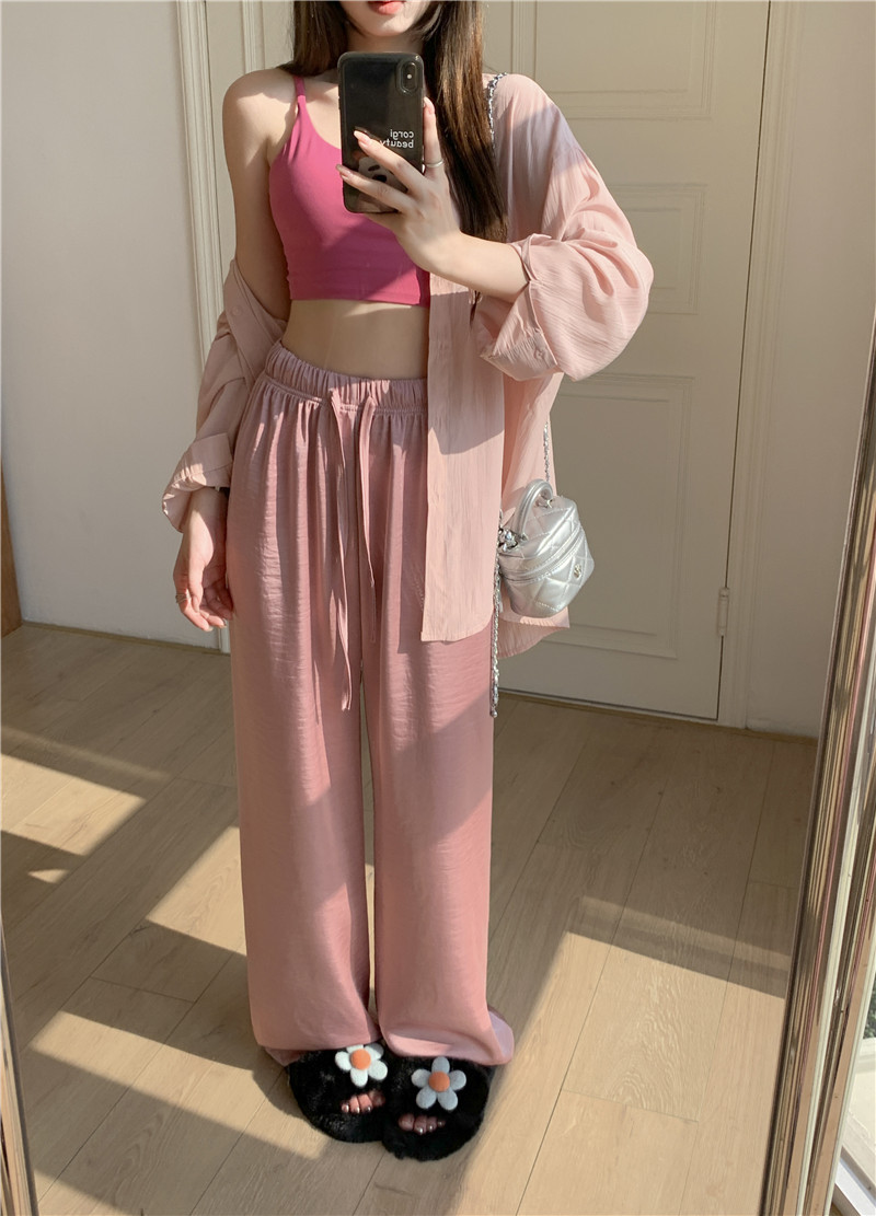 高腰松紧纵享丝滑珠光仿醋酸阔腿质感冰丝抽绳凉凉裤宽松阔腿裤女详情23