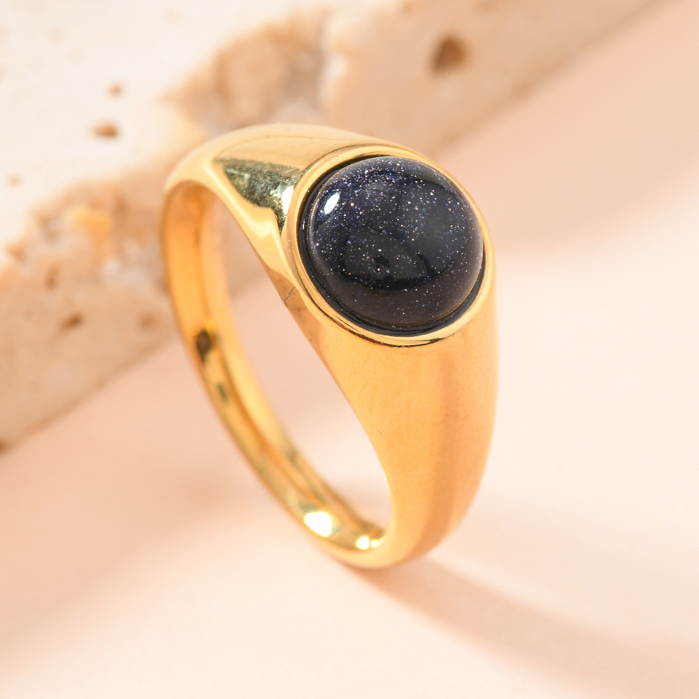 跨境时尚不锈钢铸造饰品 宫廷风铸造圆形镶天然石钛钢戒指厂家详情8