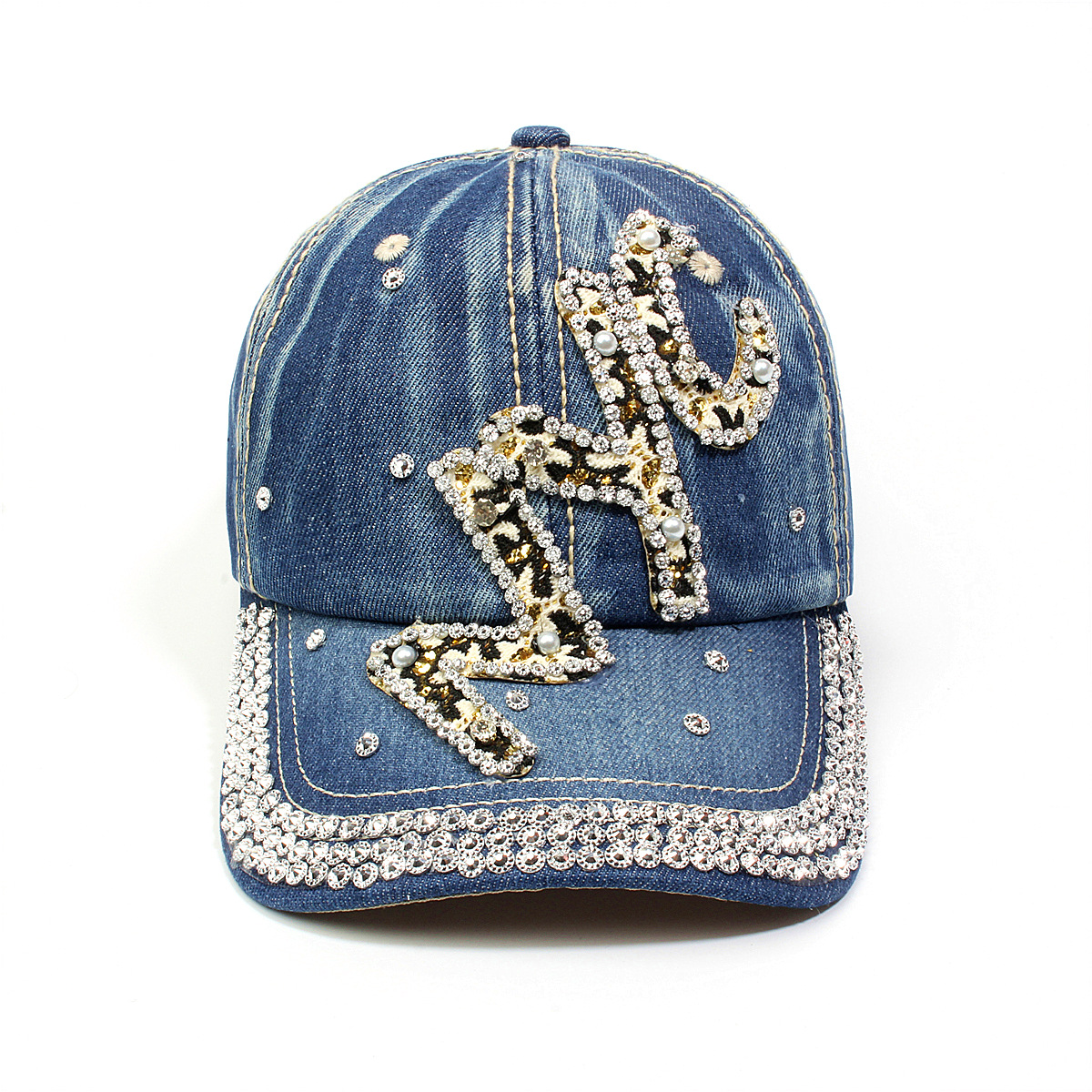 跨境外贸新款牛仔布女镶钻欧美国休闲成人棒球帽时尚洋气鸭舌帽子详情12