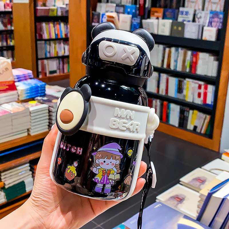 大容量316不锈钢保温杯可爱卡通大肚杯带提绳便携带吸管儿童杯子详情11