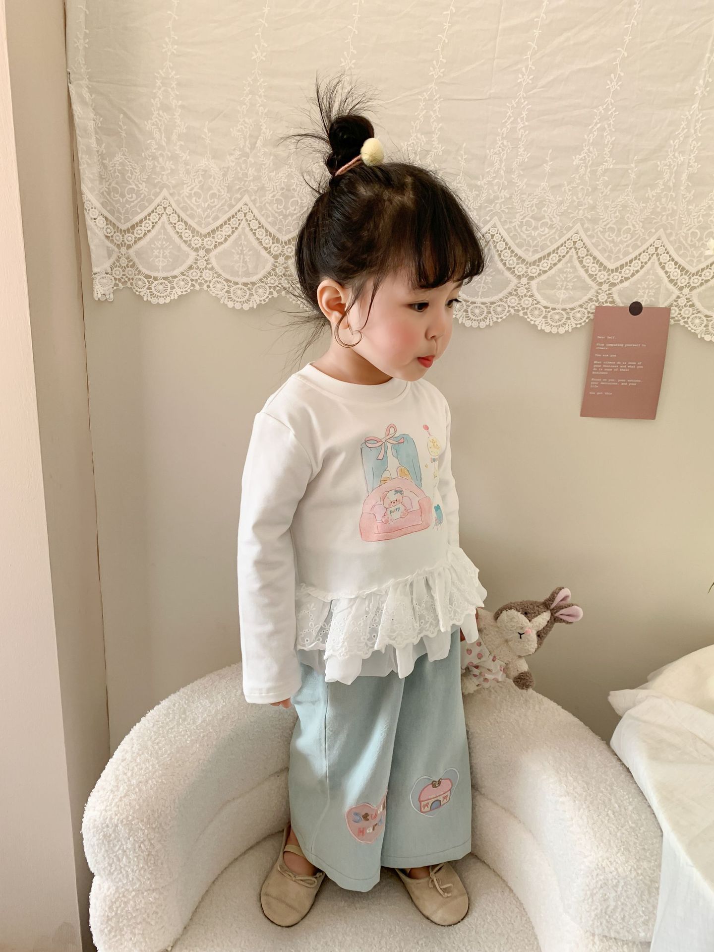 Caña pear niño niña traje primavera 2026 nuevo estilo niños korean manga larga camiseta jeans mujer bebé ropa pic 11