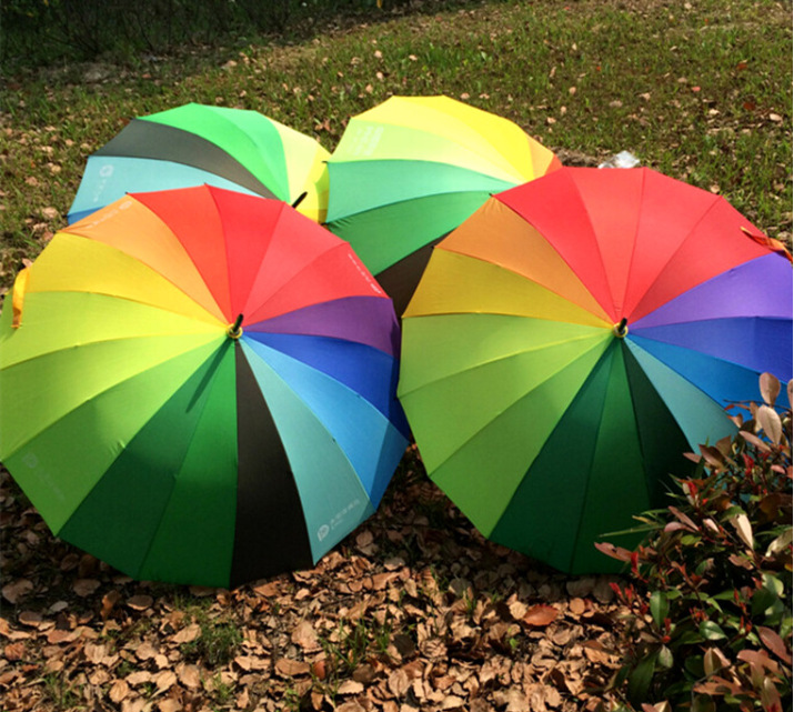 16骨彩虹伞女男超大防风长柄直杆伞户外自动遮阳彩虹雨伞定制图案详情4
