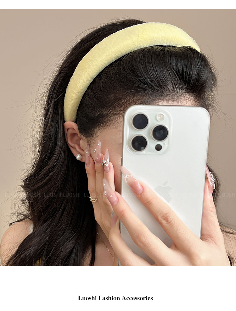 High top yellow hairband for women washing their faces and going out, a versatile sponge headband, wide-brimmed headwear, and a new hairpin for pressing hair pic 6