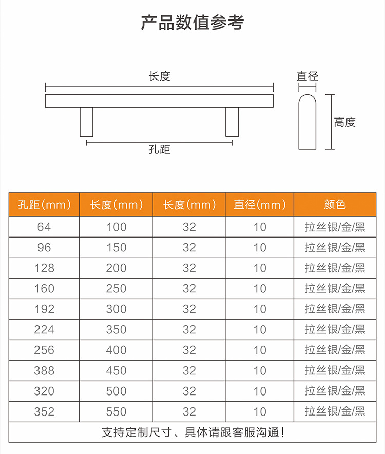 不锈钢橱柜小拉手T型空心衣柜门拉手现代简约家具小把手详情5