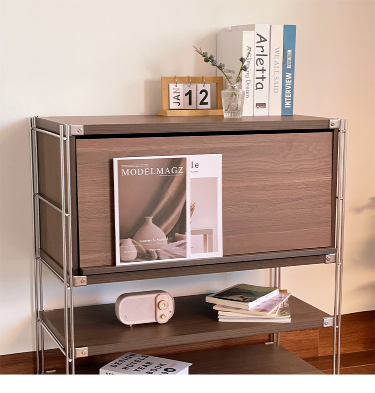 Stainless steel flip-up door magazine cabinet, Bauhaus Ins-style living room narrow slit storage rack, storage cabinet, bookcase for storage pic 10