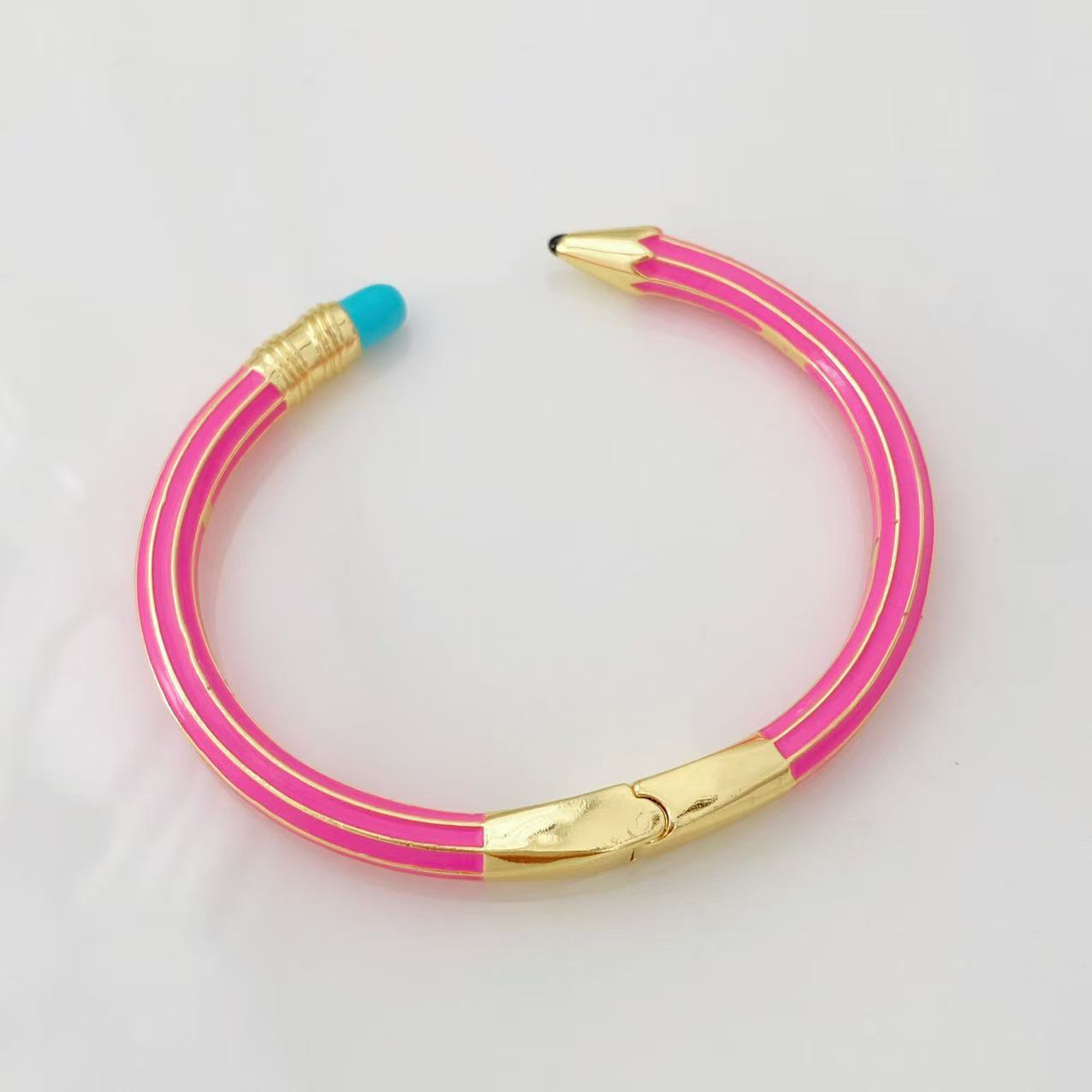 Cross-border new product pencil eraser bracelet, personalized and creative fashion style, enamel color open bracelet with a patchwork feel, for women pic 9