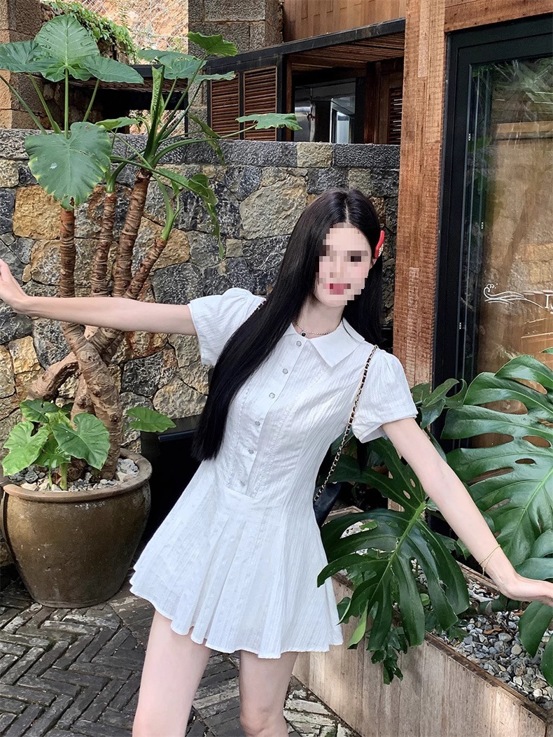 新中式白色泡泡袖衬衫连衣裙子女夏季法式气质小个子收腰甜美短裙详情24