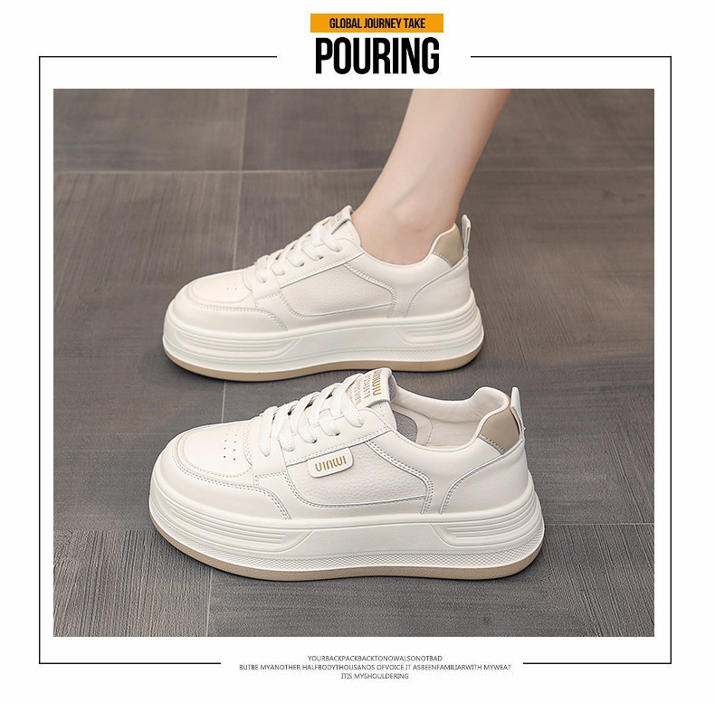 Top layer cowhide thick-soled white sneakers for women, 2025 new autumn shoes, versatile casual sports single shoes for women pic 9