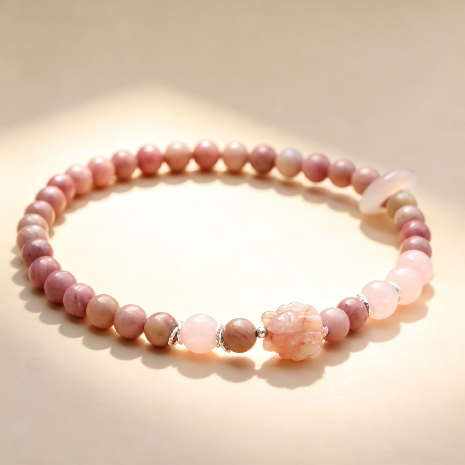 diy original design of natural rhodochrosite rose crystal double-loop bracelet, exquisite cultural and artistic style bestseller pic 3