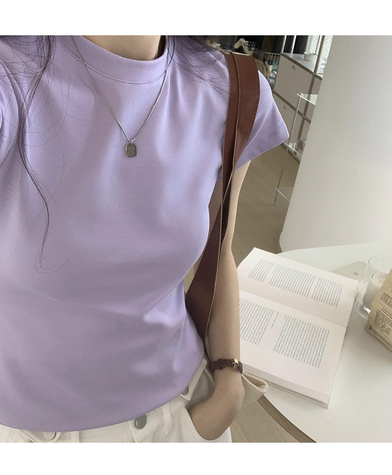 美式纯色正肩短袖t恤女2025ins潮牌辣妹圆领叠穿打底体恤修身显瘦详情23