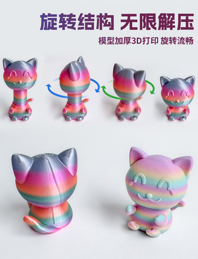 可旋转的3D打印小猫可爱猫咪桌面螺旋解压招财猫办公室摆件跨境爆详情2