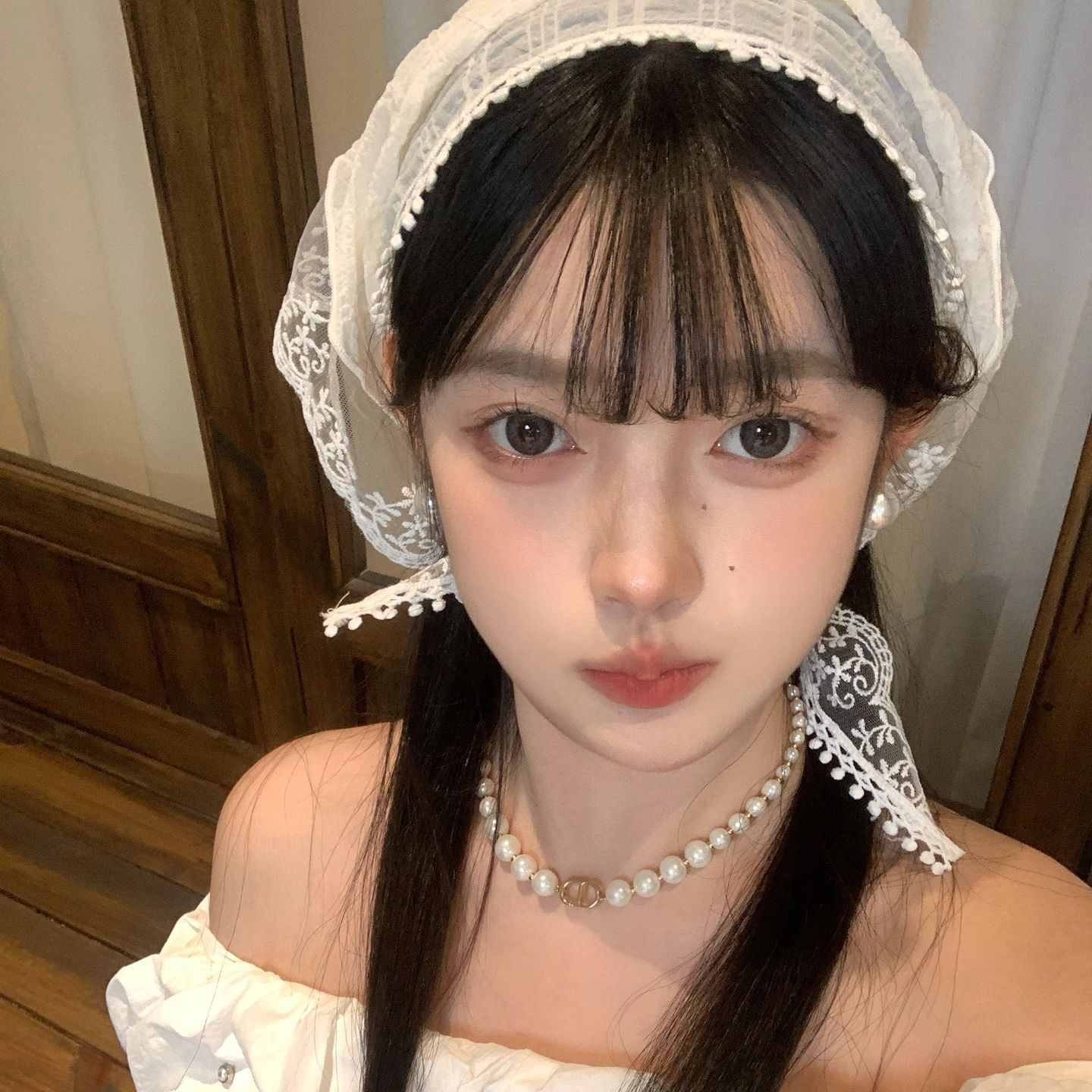 法式少女蕾丝三角巾氛围感丝巾碎花头巾高级花朵米色田园风飘带潮详情6