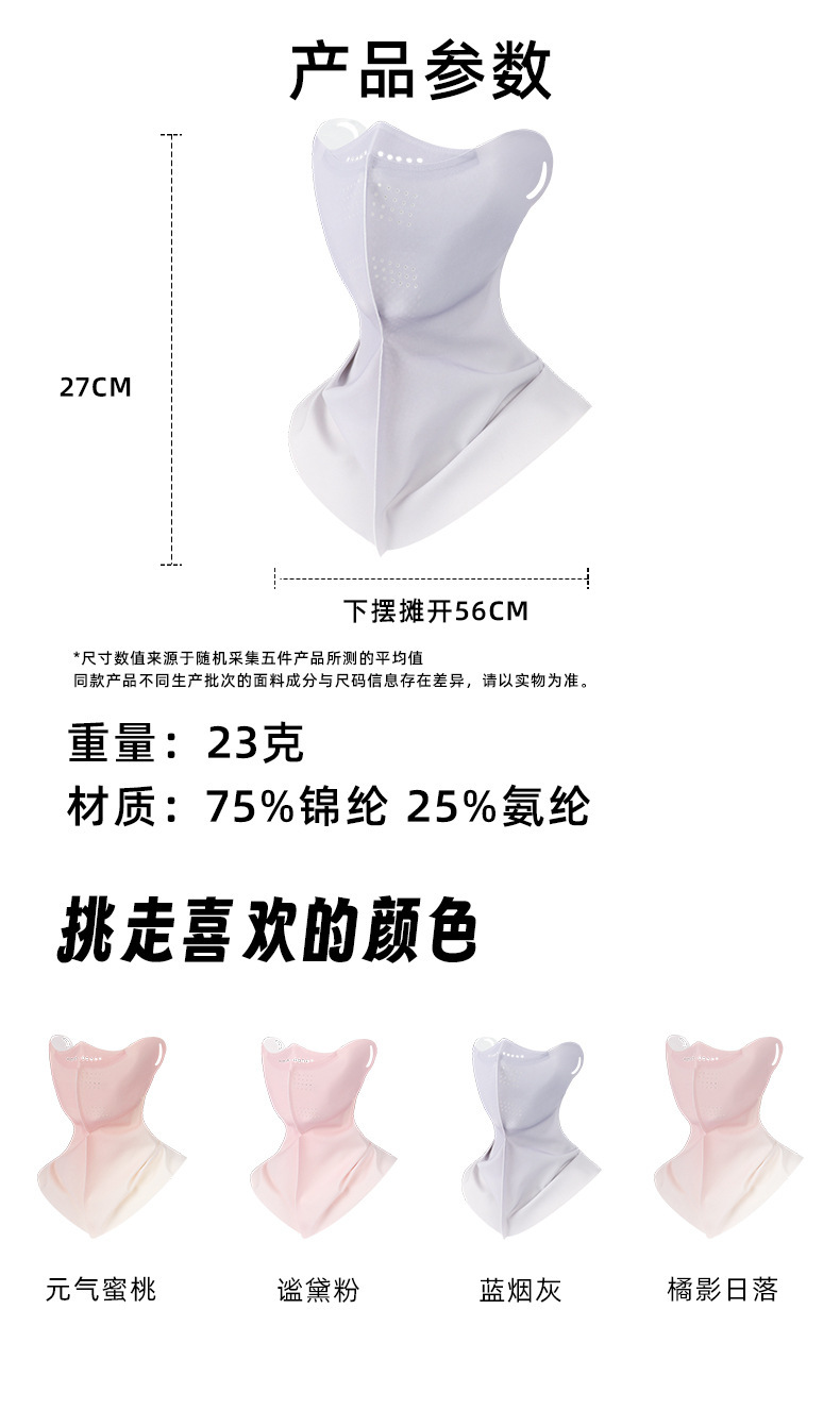 夏季爆款防晒面罩防紫外线冰丝防晒面纱脸基尼女透气护眼防晒口罩详情17
