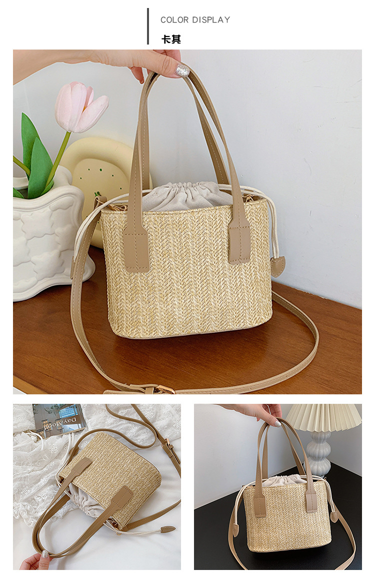 韩国ins草编织手提包夏季新款休闲度假女菜篮子单肩包撞色斜挎包详情17
