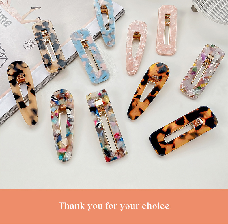 European and American cross-border acetic acid hair clips, teardrop square clips, high-end feel, side clips for bangs, cute girl duckbeak hair clips pic 15