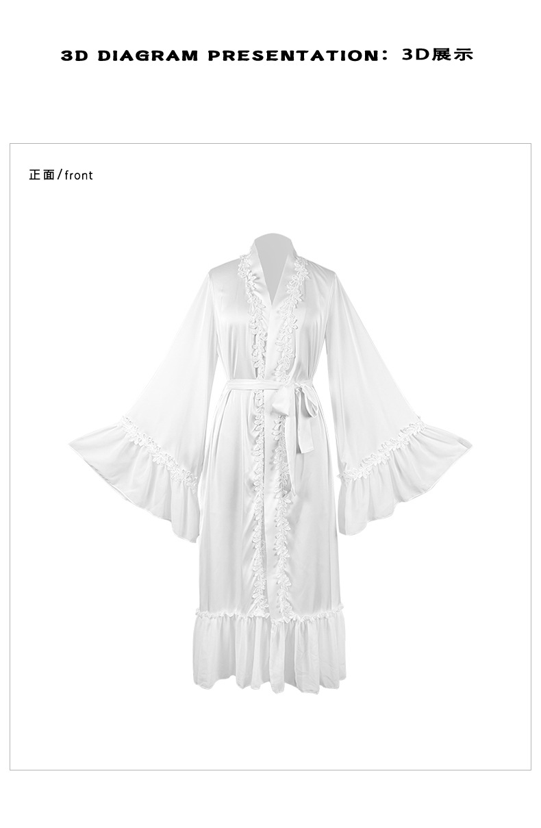 Satin water-soluble floral decorated light luxury women's bathrobe for spring and summer, French elegant style, black and white home wear, 960 pic 17