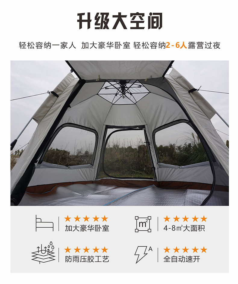 六角露营沙滩帐篷户外便携式折叠全自动加厚防暴雨野营露营帐篷详情9