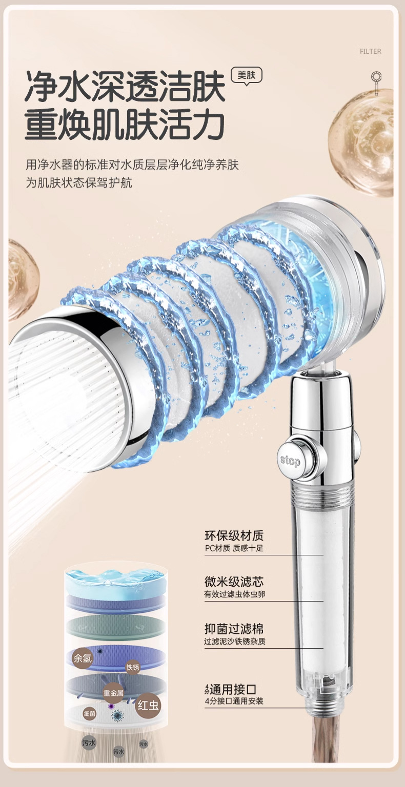 泰国旅行便携过滤增压花洒淋浴喷头洗澡莲蓬头酒店旅游美肤过滤器详情4