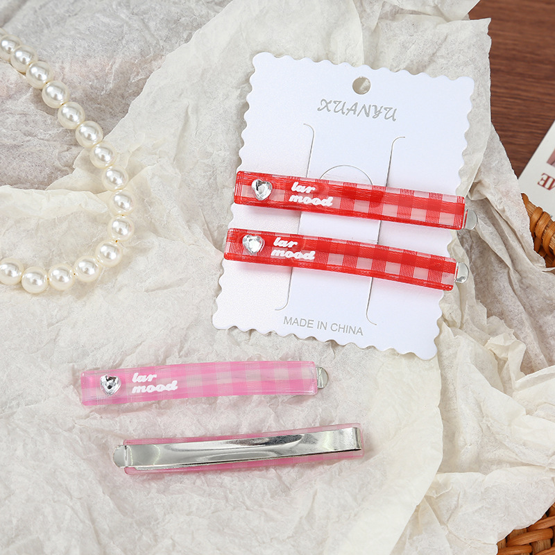 彩色爱心水钻一字发夹 高级感碎发刘海夹侧边夹百搭马尾夹批发详情4