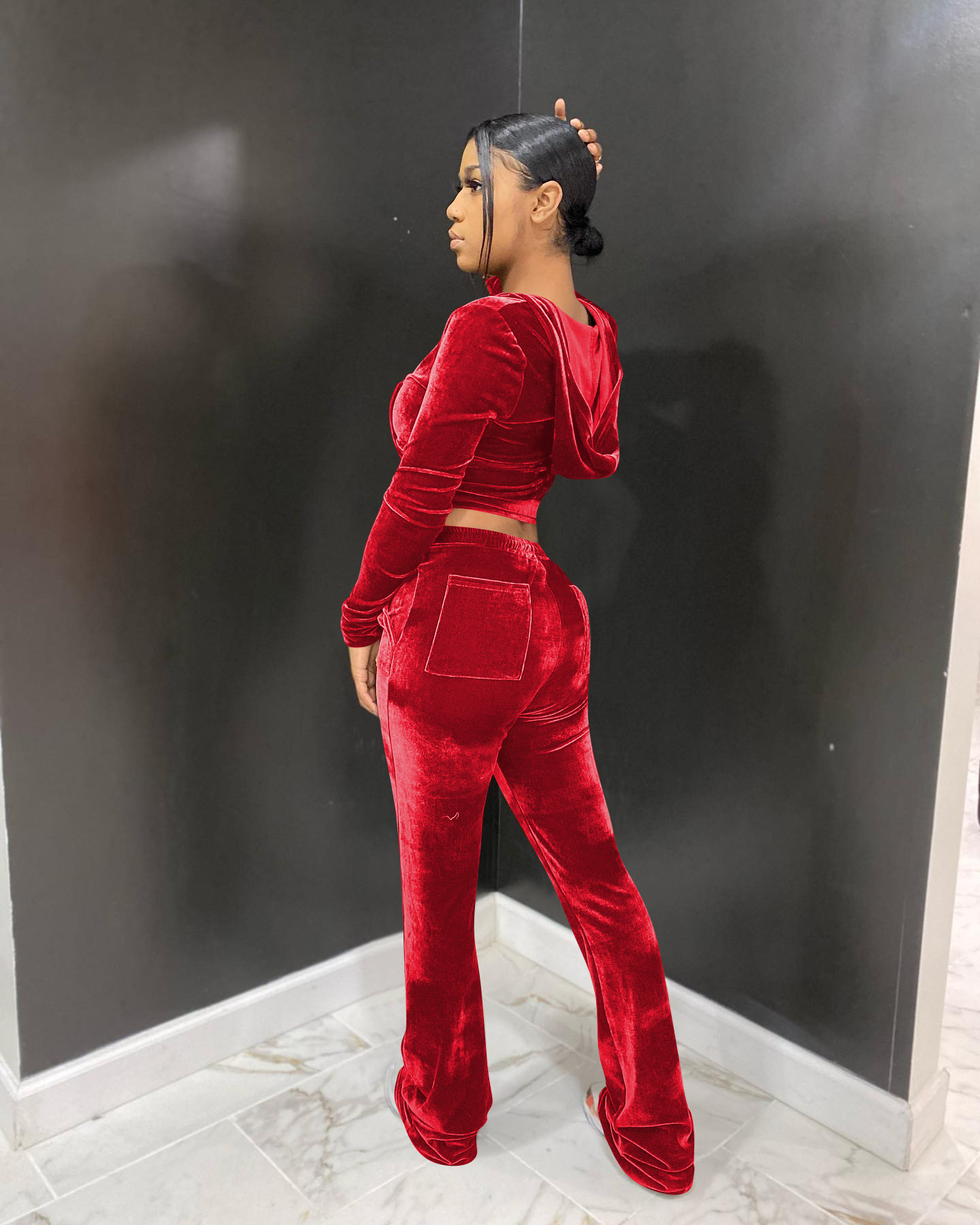 Solid color gold velvet wide-leg pants two-piece set pic 62