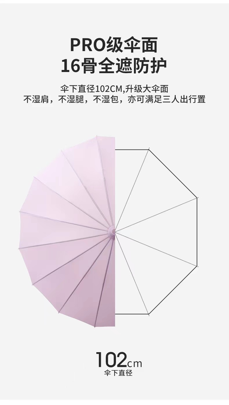 新款16骨小清新简约时尚创意弯手柄自动伞男女晴雨伞防水套详情20
