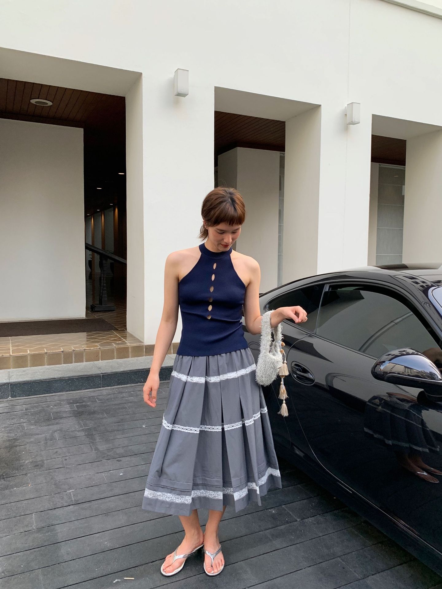 UNITY MODE Sweet and cool Tencel cut-out stand-up collar vest for summer girls, slimming and form-fitting sweater pic 10