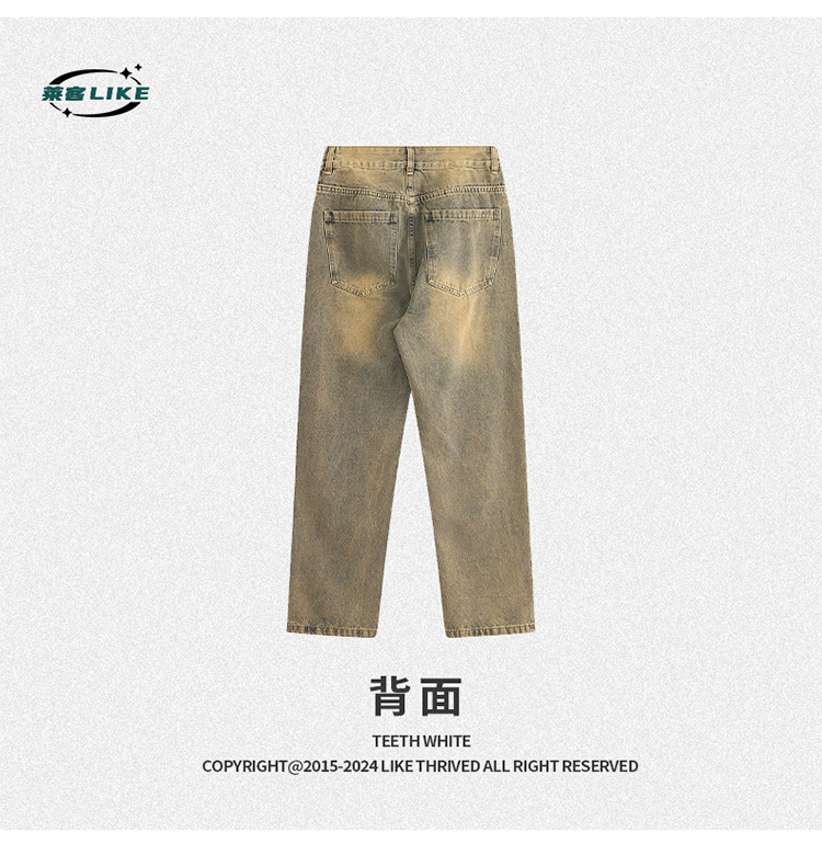 美式复古水洗男士春秋裤子直筒牛仔裤男街头潮牌高级感宽松直筒裤详情14