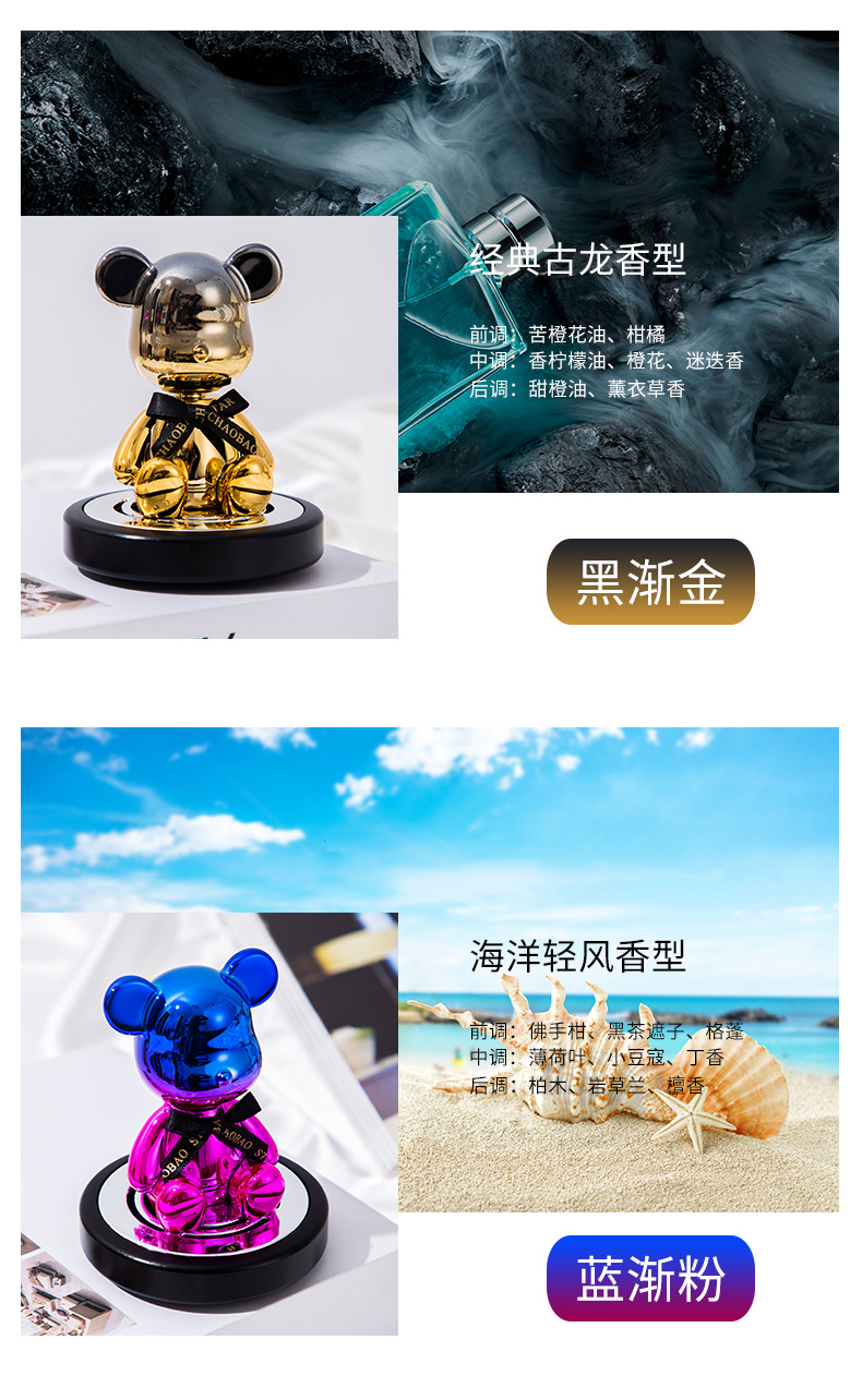 Diamond-encrusted electroplated shaking bear car perfume ornament, diamond-encrusted violent bear car solid aroma diffuser interior decoration pic 12