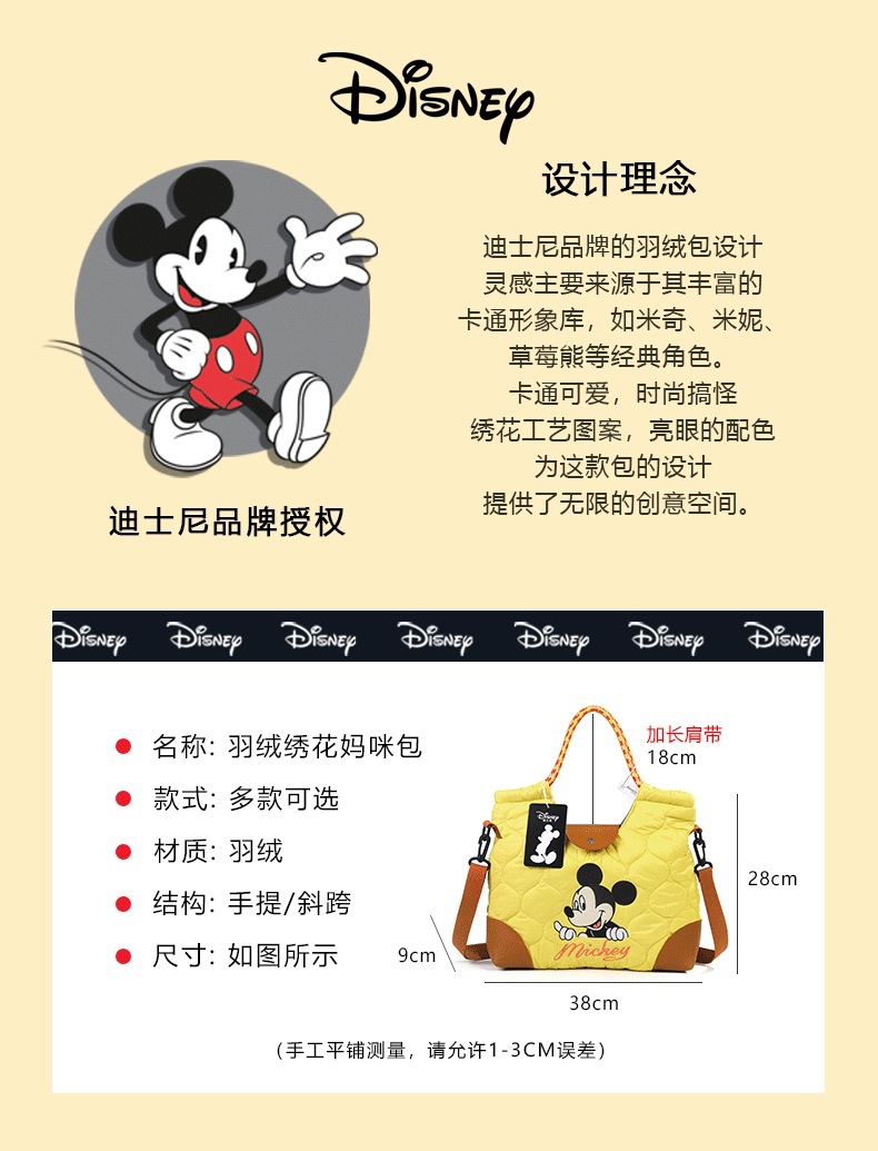 2025新款米奇刺绣绗缝包包女卡通时尚尼龙环保休闲手提旅行单肩包详情2