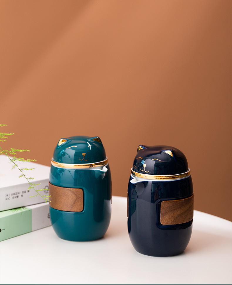 【 Maneki Neko 】 Quick Guest Cup Ceramic Travel Tea Set, one pot, three cups Gongfu tea set, portable and easy to carry for tea brewing pic 9