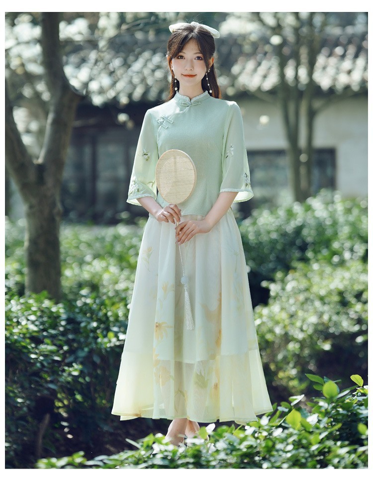 国潮国潮民国风夏季女修身旗袍上衣薄款汉元素汉服套装文艺气质唐装茶艺服国潮详情18