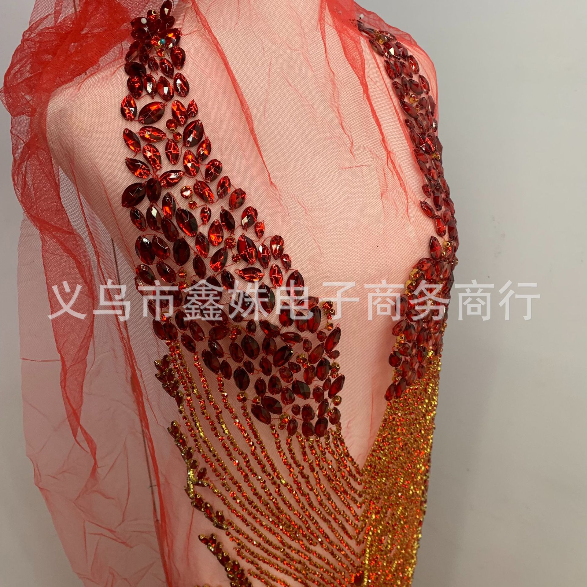 Red large-sized, super-heavy, luxurious large diamond, hand-stitched beads, luxury wedding dress and evening gown, glass rhinestone cut pieces, clothing accessories pic 12