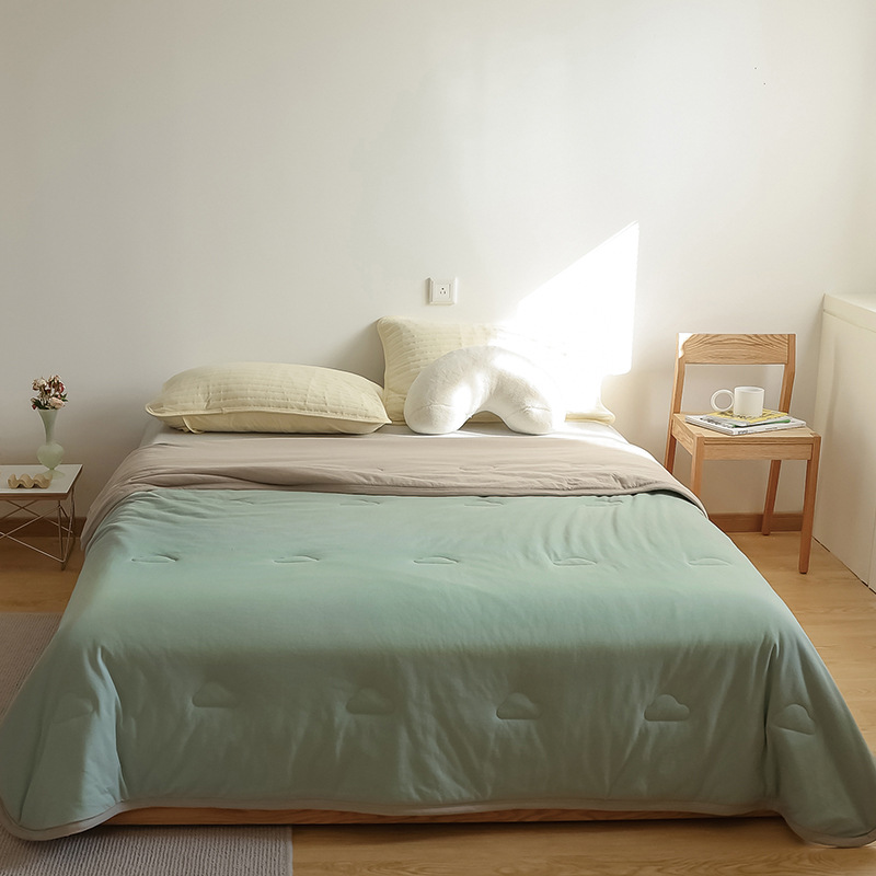 Simple Japanese Muji soft knitted cotton Tianzhu cotton quality two-color summer cool quilt, machine washable, water-washable air-conditioned quilt pic 4