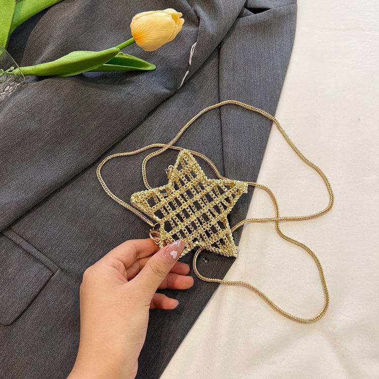 跨境2024夏新款小香风镂空金属星星包晚宴包单肩斜挎气质链条女包详情132