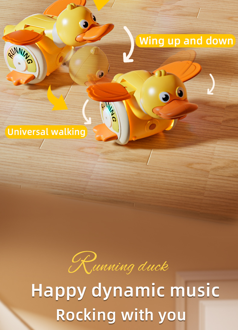 2025跨境电动万向旋转鸭儿童萌趣声光转转鸭小宝宝引导学爬玩具鸭详情9