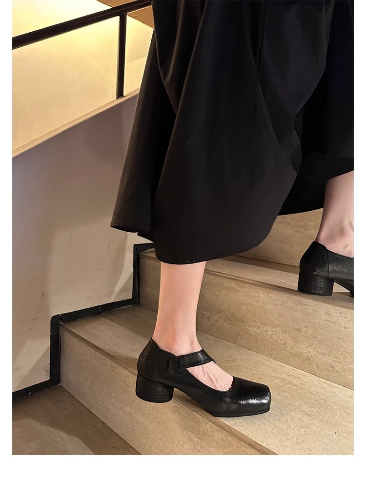 葡萄妈studiolee 高阶质感马皮方头粗跟软面小皮鞋高跟单鞋女秋款详情43