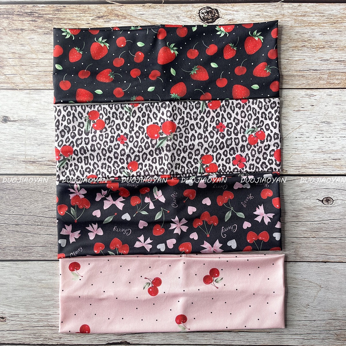 The new cherry-printed hair band from Europe and America is fashionable, sweet and cool. It features a fruit-patterned hair accessory with wide edges and a flat elastic band for women pic 6